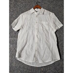 THOM AARON Mens White 100% Linen Short Sleeve Button Up Shirt Size M
